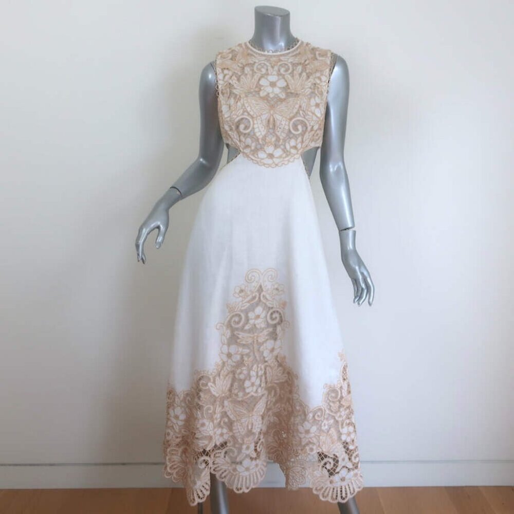 Zimmermann | Dresses | Zimmermann Jeannie Cutout Broderie Anglaise Midi  Dress Cream Linen Size | Poshmark